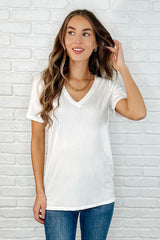 The Every Outfit Basic V-Neck Top in Off White - Liarian Unlimited Boutique
