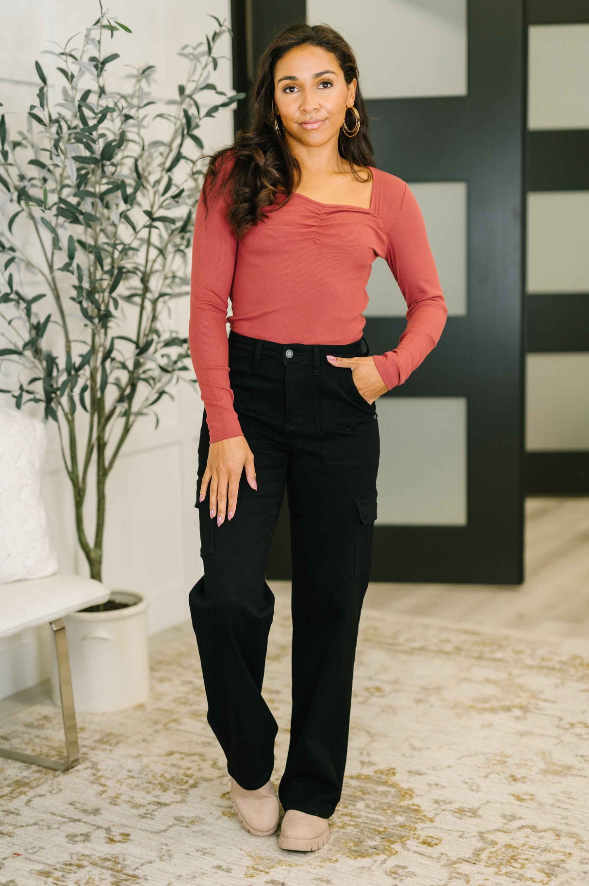 The Girls are Back in Town Long Sleeve Top in Burgundy