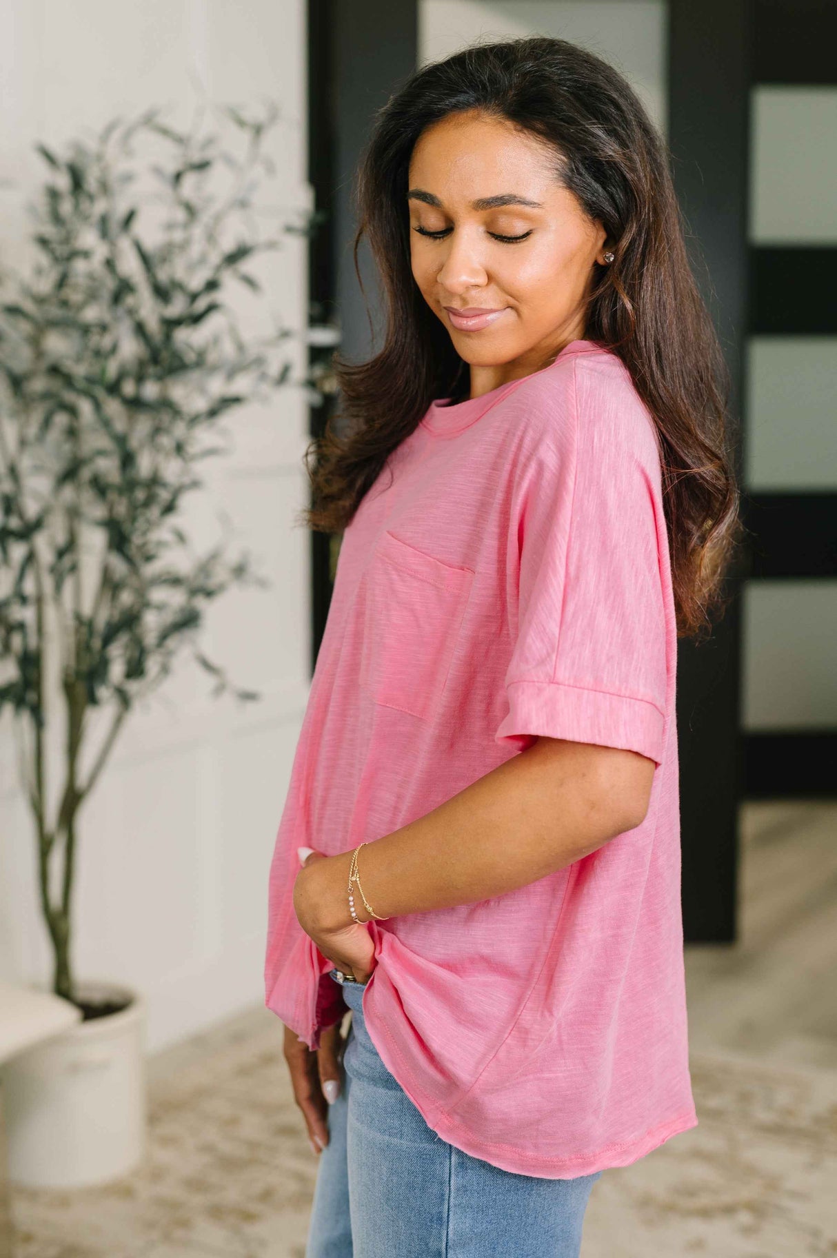 The Layback Relaxed Basic Tee in Pink