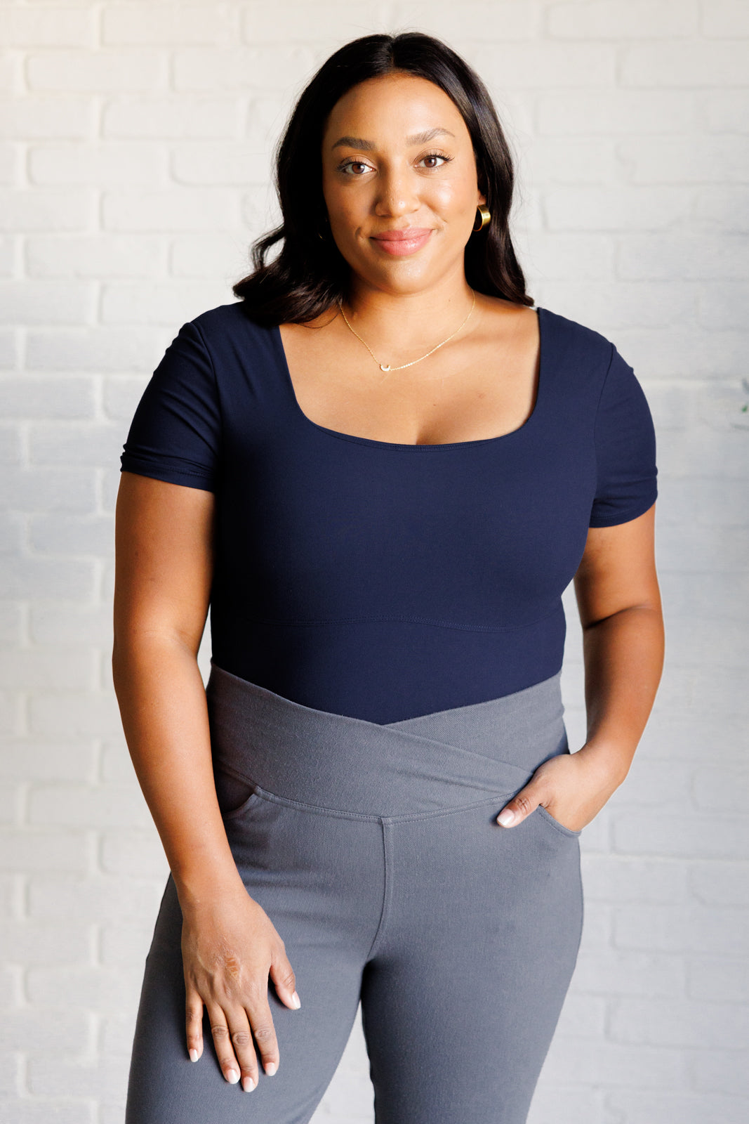 They're Not Like Us Square Neck Bodysuit in Navy - Liarian Unlimited Boutique