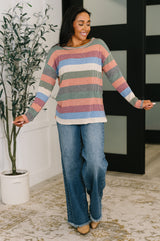 To Be Determined Drop Shoulder Top in Rust, Olive and Blue