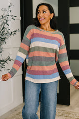 To Be Determined Drop Shoulder Top in Rust, Olive and Blue