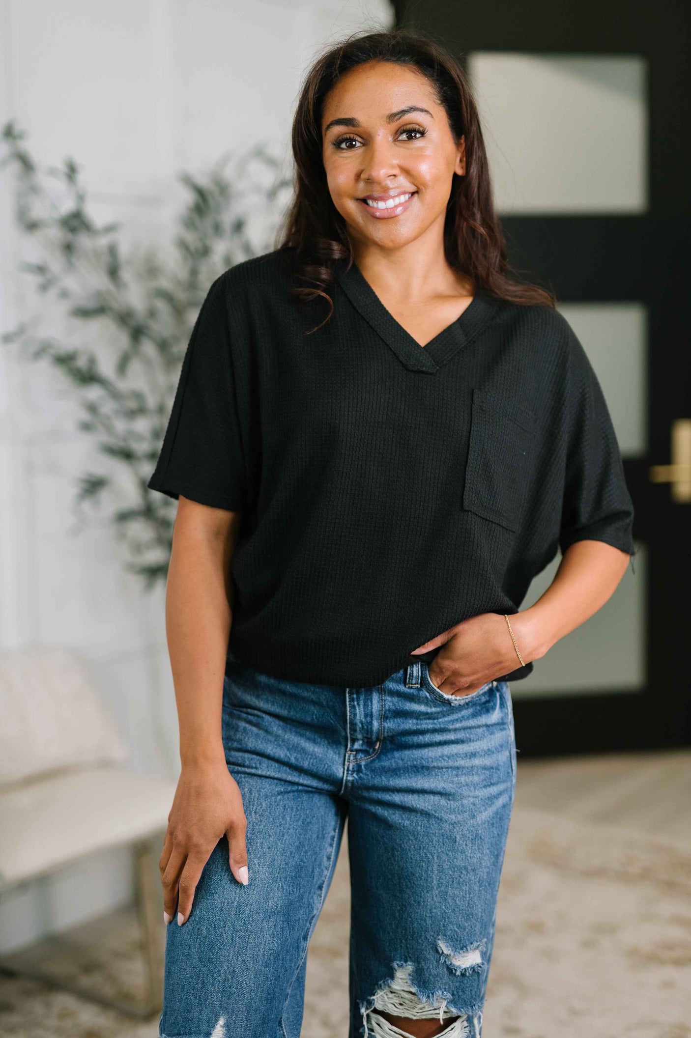 Together We're Unlimited Basic V-Neck Tee in Black