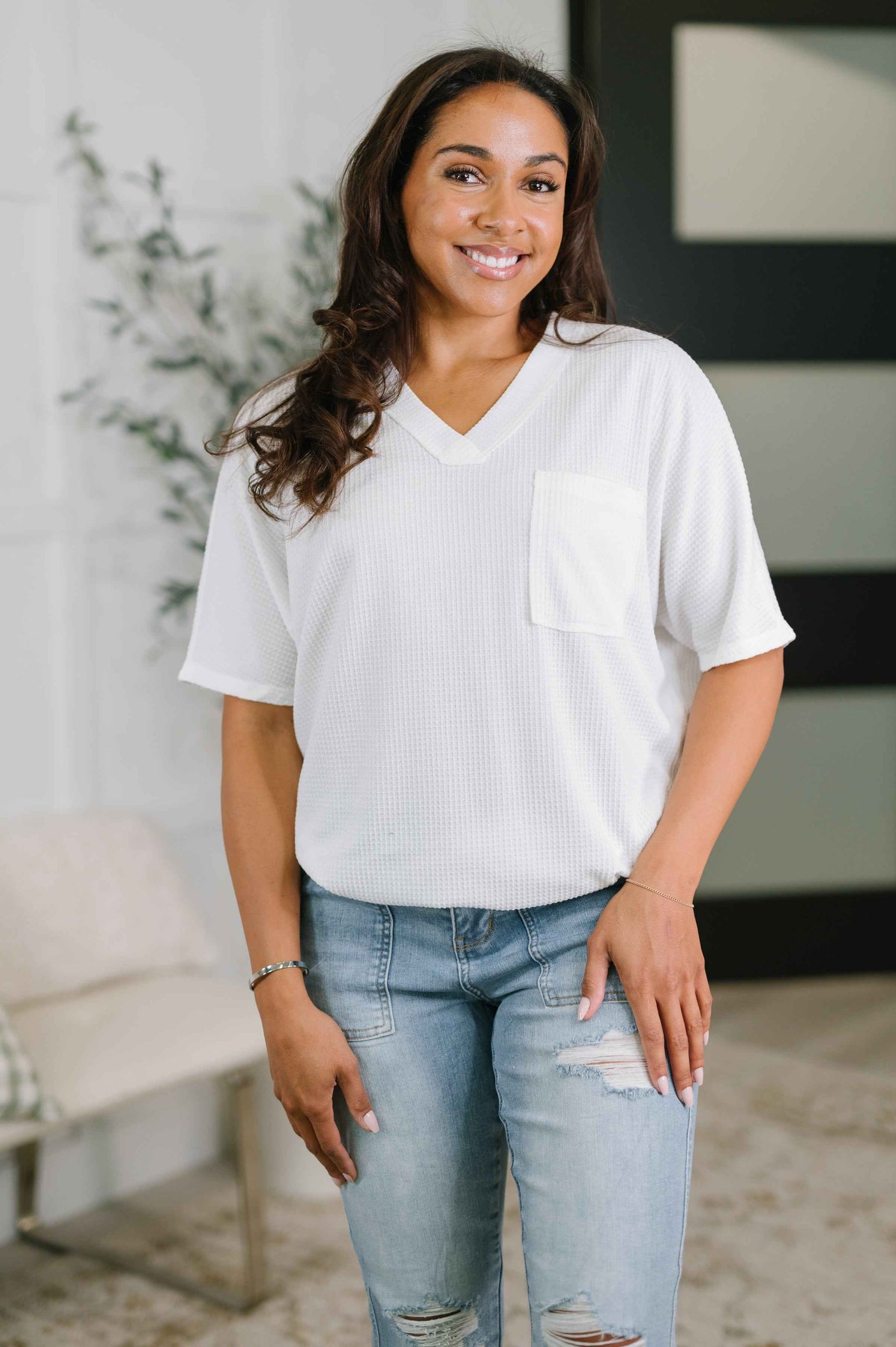 Together We're Unlimited Basic V-Neck Tee in Ivory