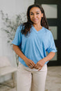 Together We're Unlimited Basic V-Neck Tee in Ocean Blue