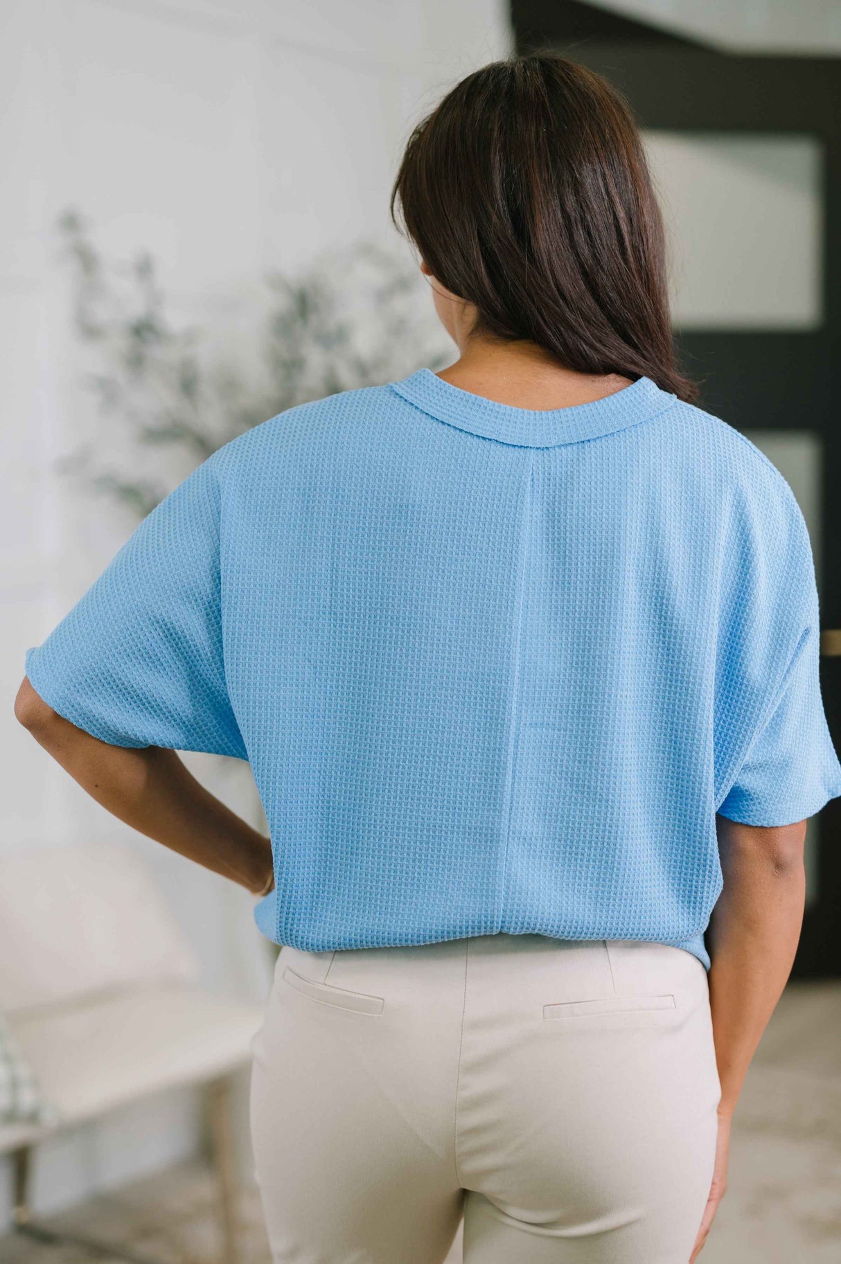 Together We're Unlimited Basic V-Neck Tee in Ocean Blue