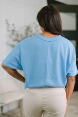 Together We're Unlimited Basic V-Neck Tee in Ocean Blue