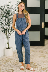 Too Cute to Compute Waist Tie Overalls in Dark Blue