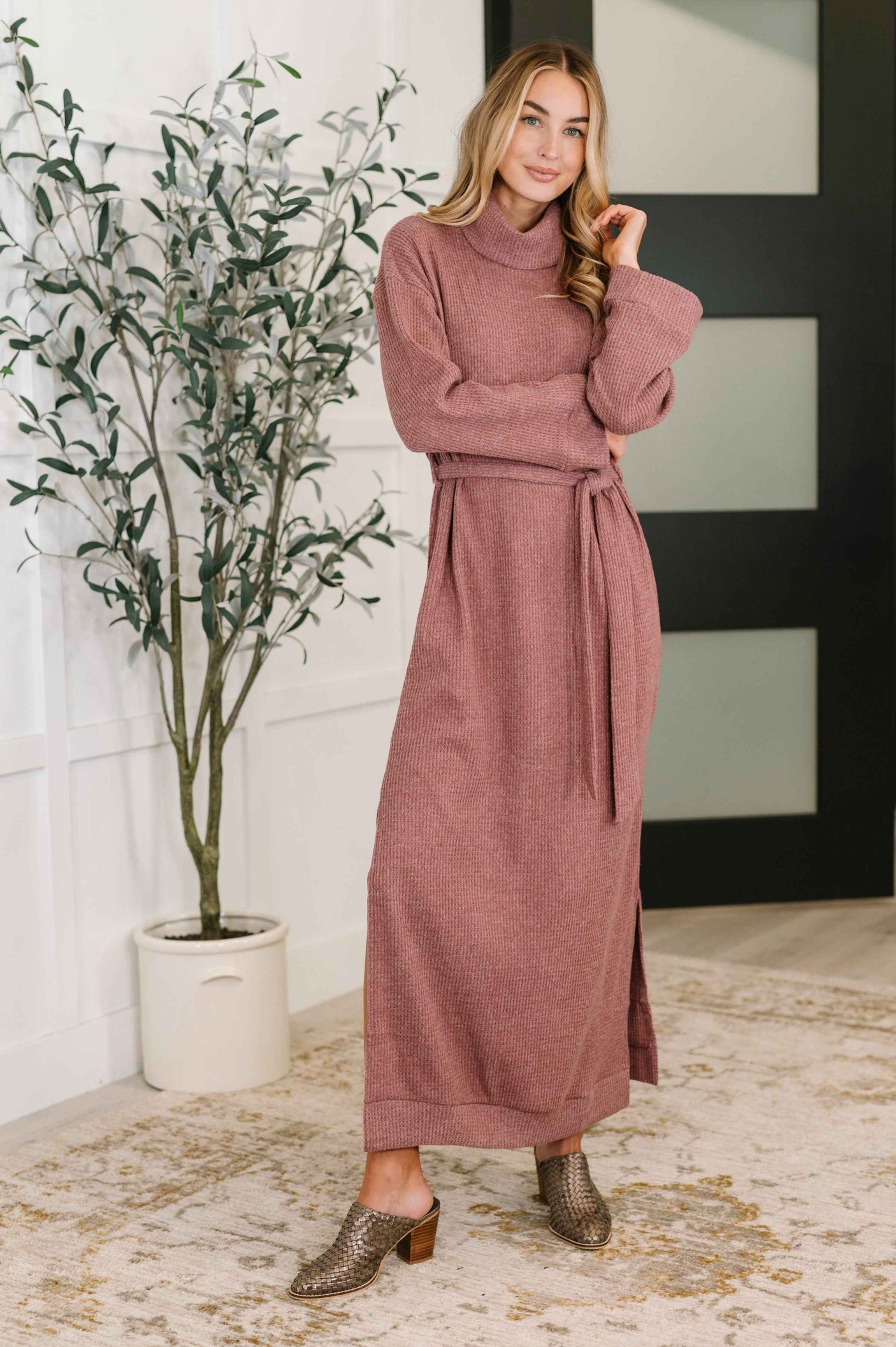 Travel Plush Knit Dress in Autumn Berry