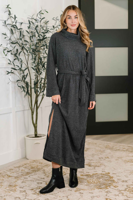Travel Plush Knit Dress in Charcoal
