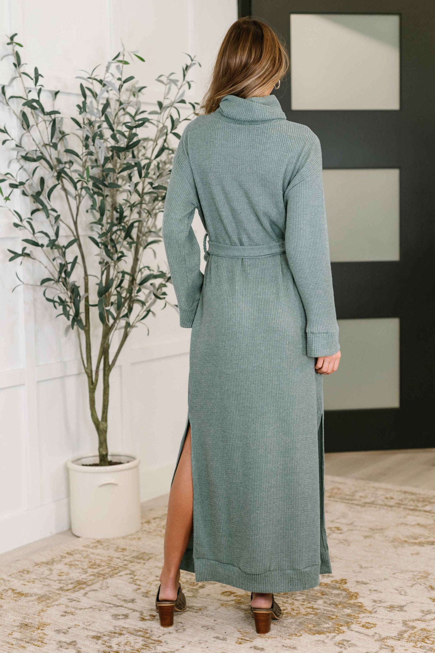 Travel Plush Knit Dress in Soft Teal