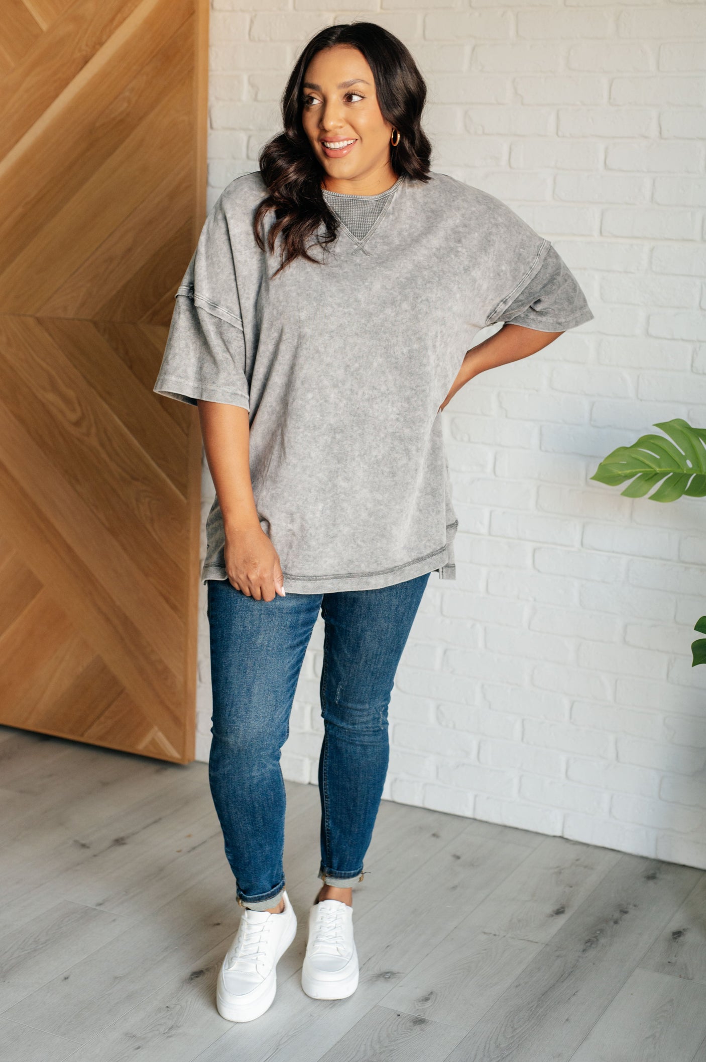 Unbothered Mineral Wash Top in Grey - Liarian Unlimited Boutique