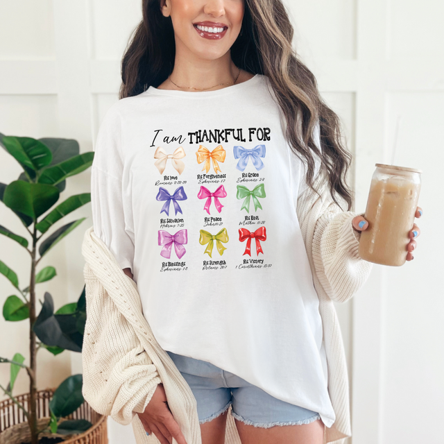 I'm Thankful Bows Graphic Tee - Liarian Unlimited Boutique
