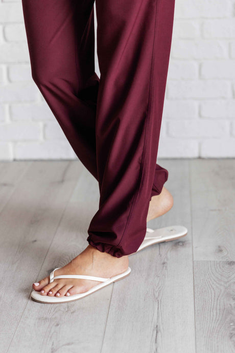 Runner's High Drawstring Joggers in Red Merlot - Liarian Unlimited Boutique