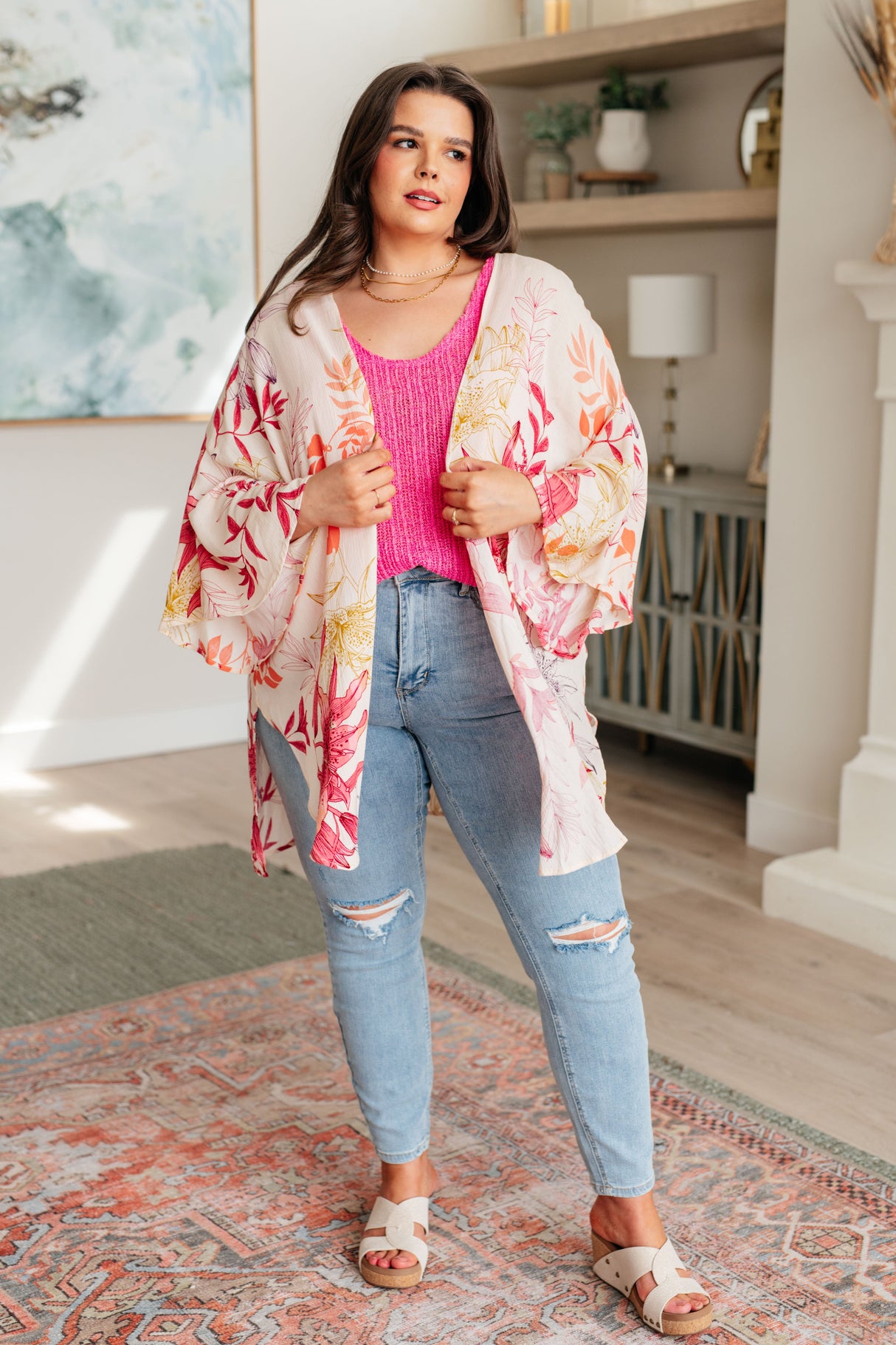 Kimono de manga acampanada para temporada de vacaciones