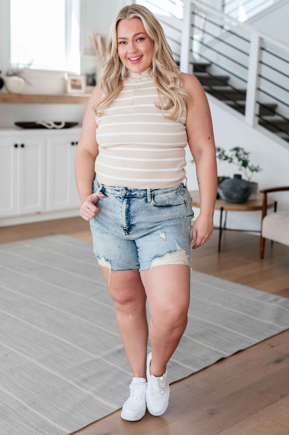Vienna Half Zip Striped Tank - Liarian Unlimited Boutique