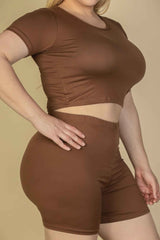 Plus Size Short Sleeve Crop Top & Shorts Set