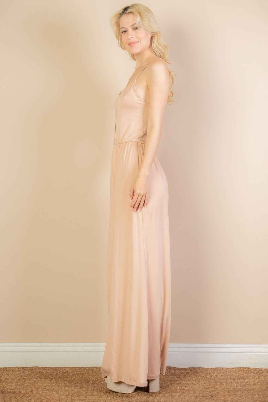Button Front Wide Leg Jumpsuit