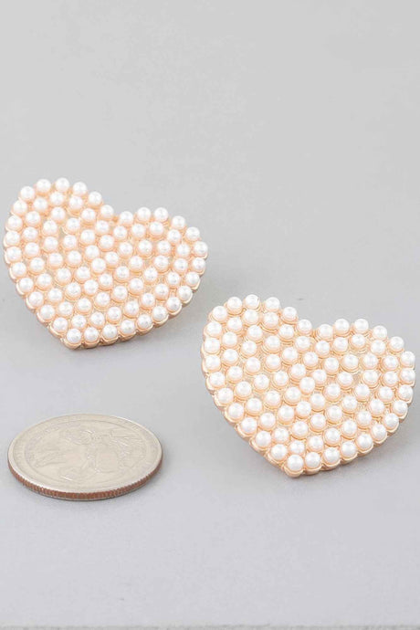 Pearled Heart Stud Earrings