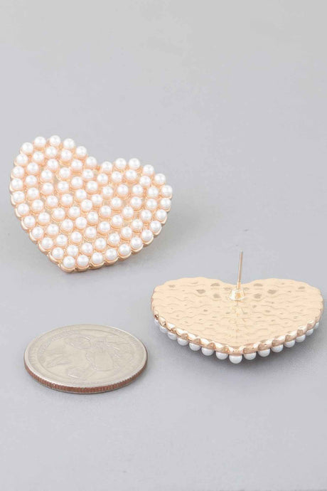 Pearled Heart Stud Earrings