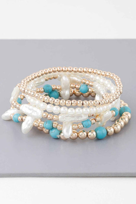 Multi Stone N Pearl Beaded Bracelet