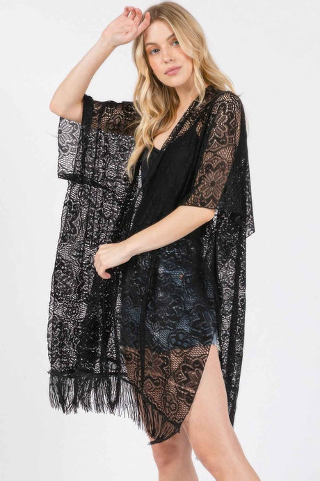 Flower Pattern Crochet Lace Tassel Cover Up