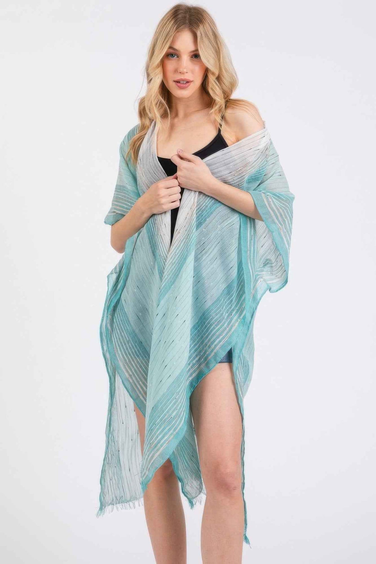 Striped Two Tone Cover Up Kimono