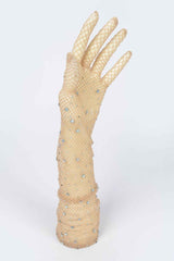Rhinestone Mesh Long Gloves
