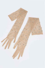Rhinestone Mesh Long Gloves
