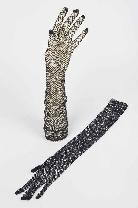 Rhinestone Mesh Long Gloves