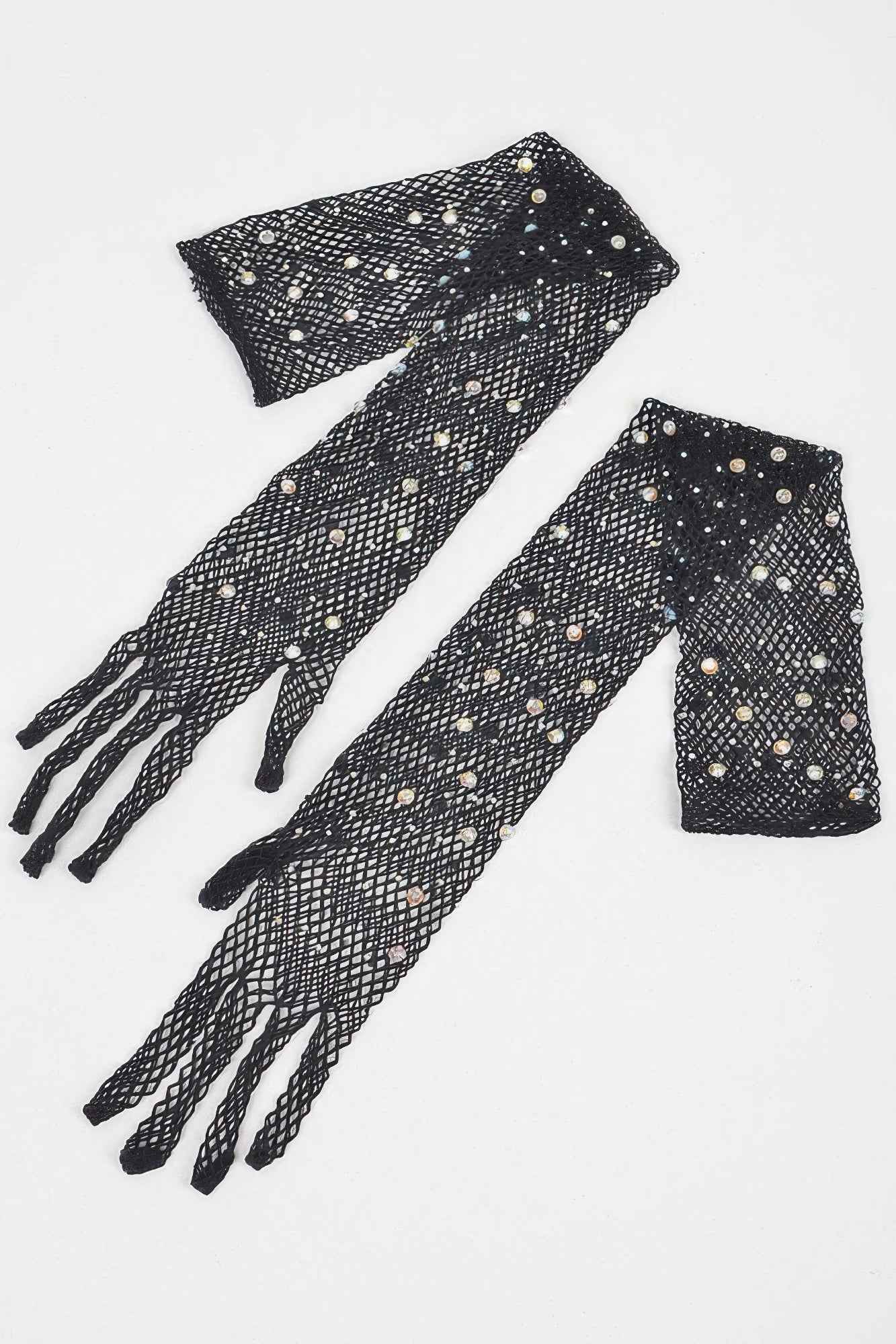 Rhinestone Mesh Long Gloves