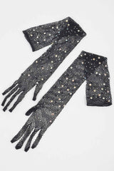 Rhinestone Mesh Long Gloves