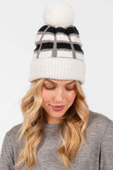 Cozy Color Blocked Pom Pom Beanie