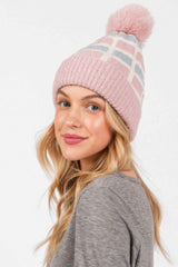 Cozy Color Blocked Pom Pom Beanie