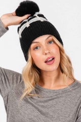 Cozy Color Blocked Pom Pom Beanie