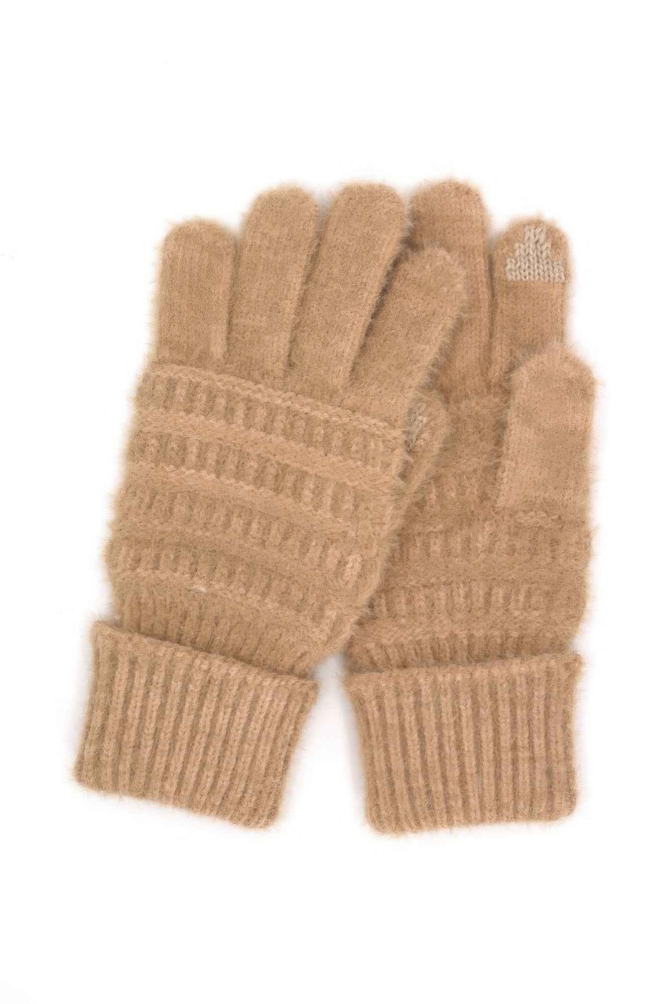 Fuzzy Cable Knit Smart Touch Gloves