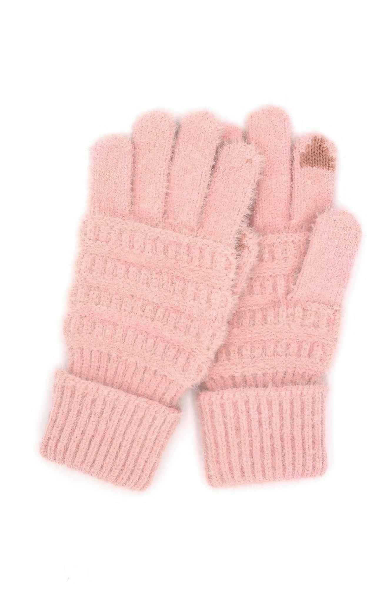 Fuzzy Cable Knit Smart Touch Gloves