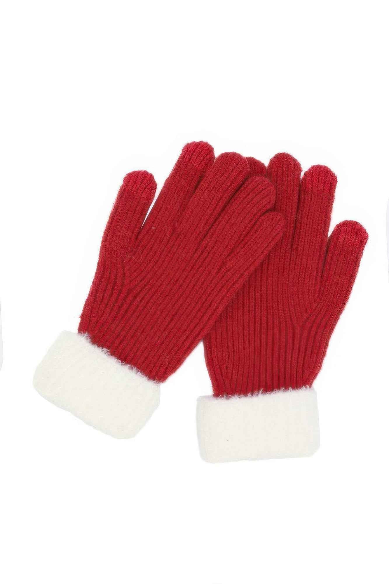 Faux Fur Cuff Smart Touch Knit Gloves