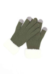 Faux Fur Cuff Smart Touch Knit Gloves