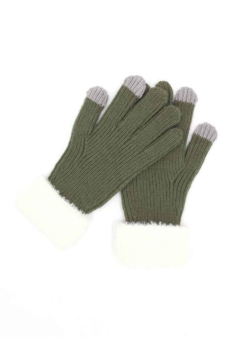 Faux Fur Cuff Smart Touch Knit Gloves