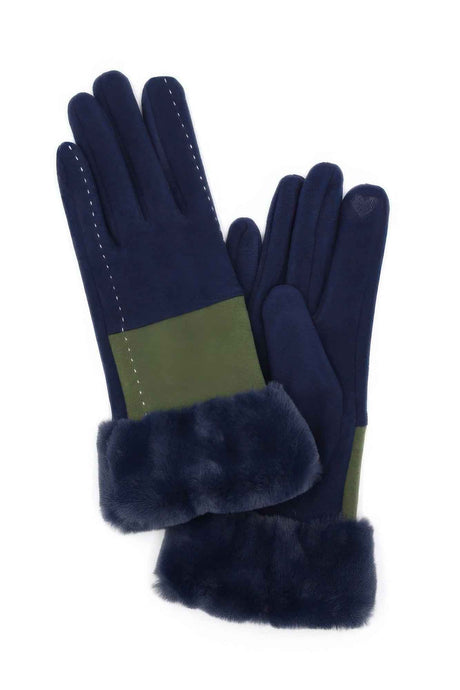 Two Tone And Stitch Lines Fauxfur Smarttouchgloves