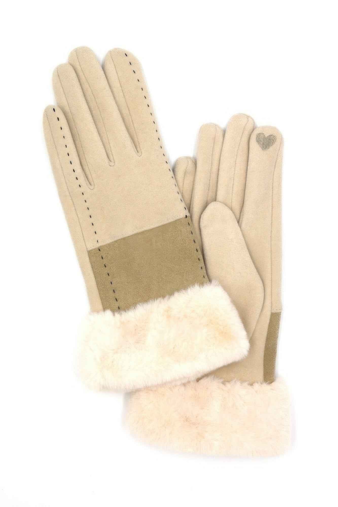 Two Tone And Stitch Lines Fauxfur Smarttouchgloves