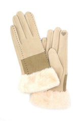 Two Tone And Stitch Lines Fauxfur Smarttouchgloves