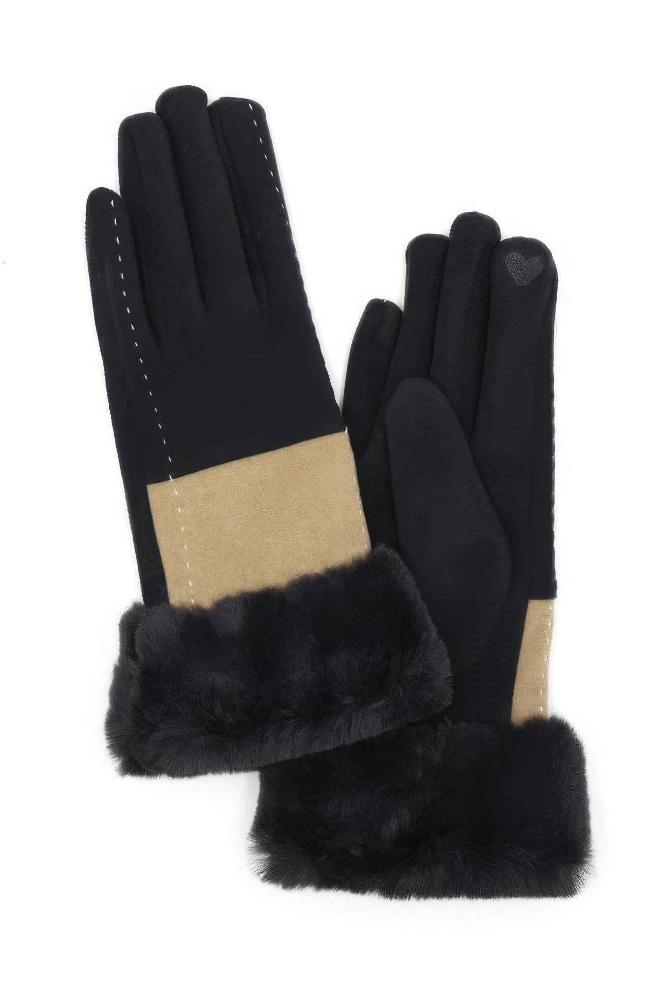 Two Tone And Stitch Lines Fauxfur Smarttouchgloves