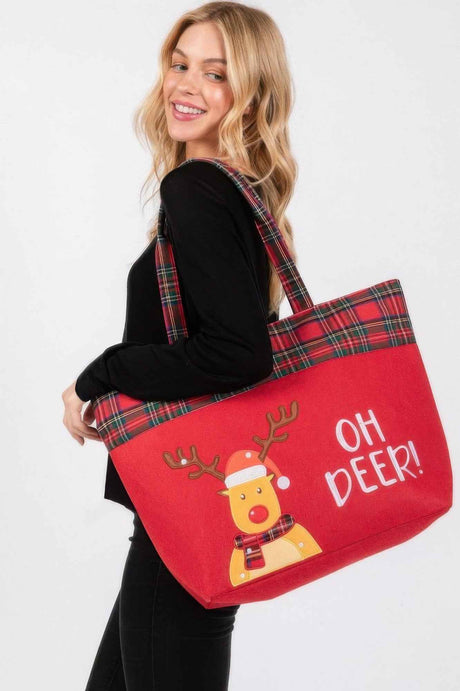 Oh Deer Letter Reindeer Christmas Tote Bag