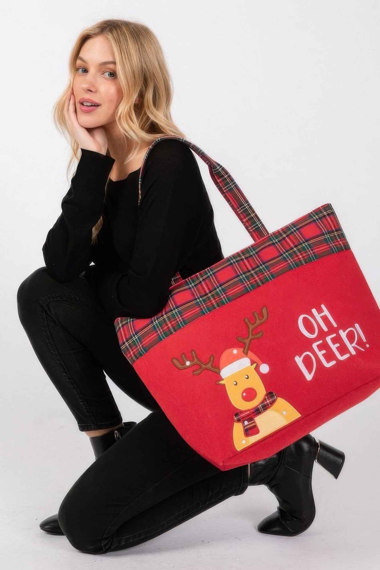 Oh Deer Letter Reindeer Christmas Tote Bag