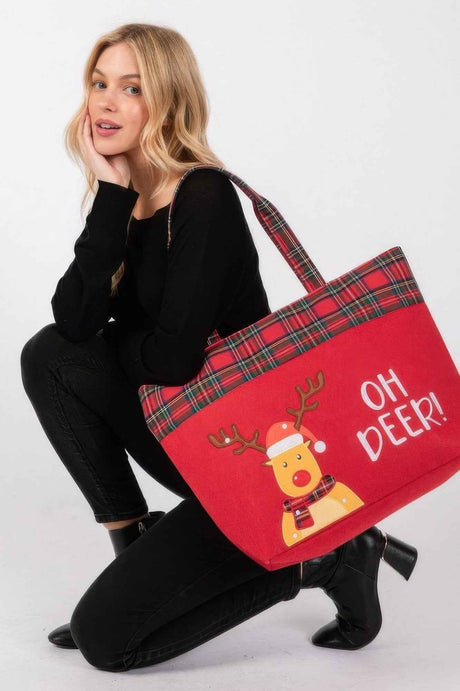 Oh Deer Letter Reindeer Christmas Tote Bag