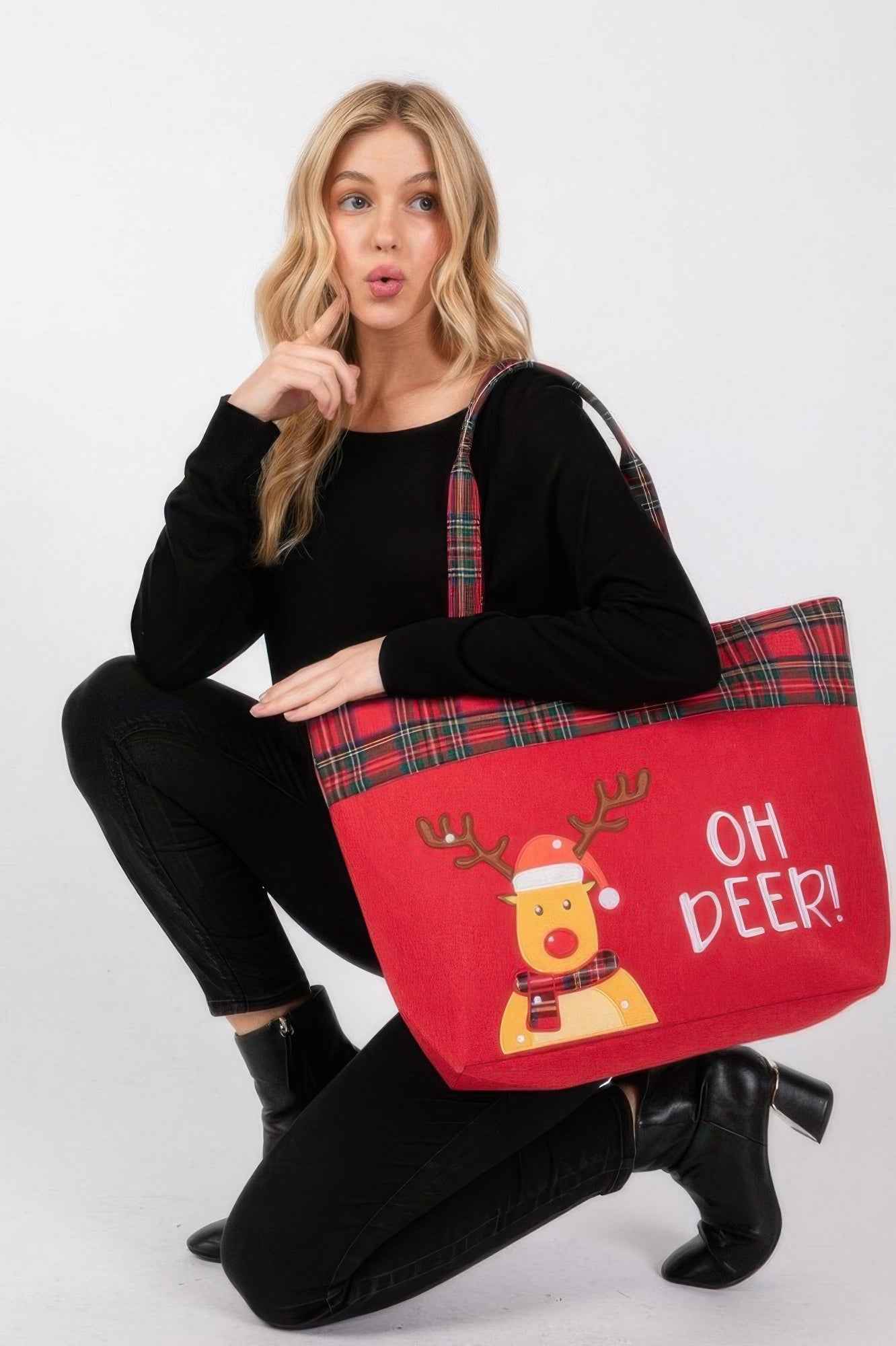 Oh Deer Letter Reindeer Christmas Tote Bag