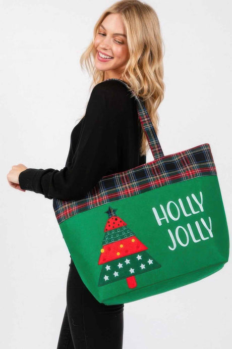 Holly Jolly Letter Christmastree Christmas Totebag
