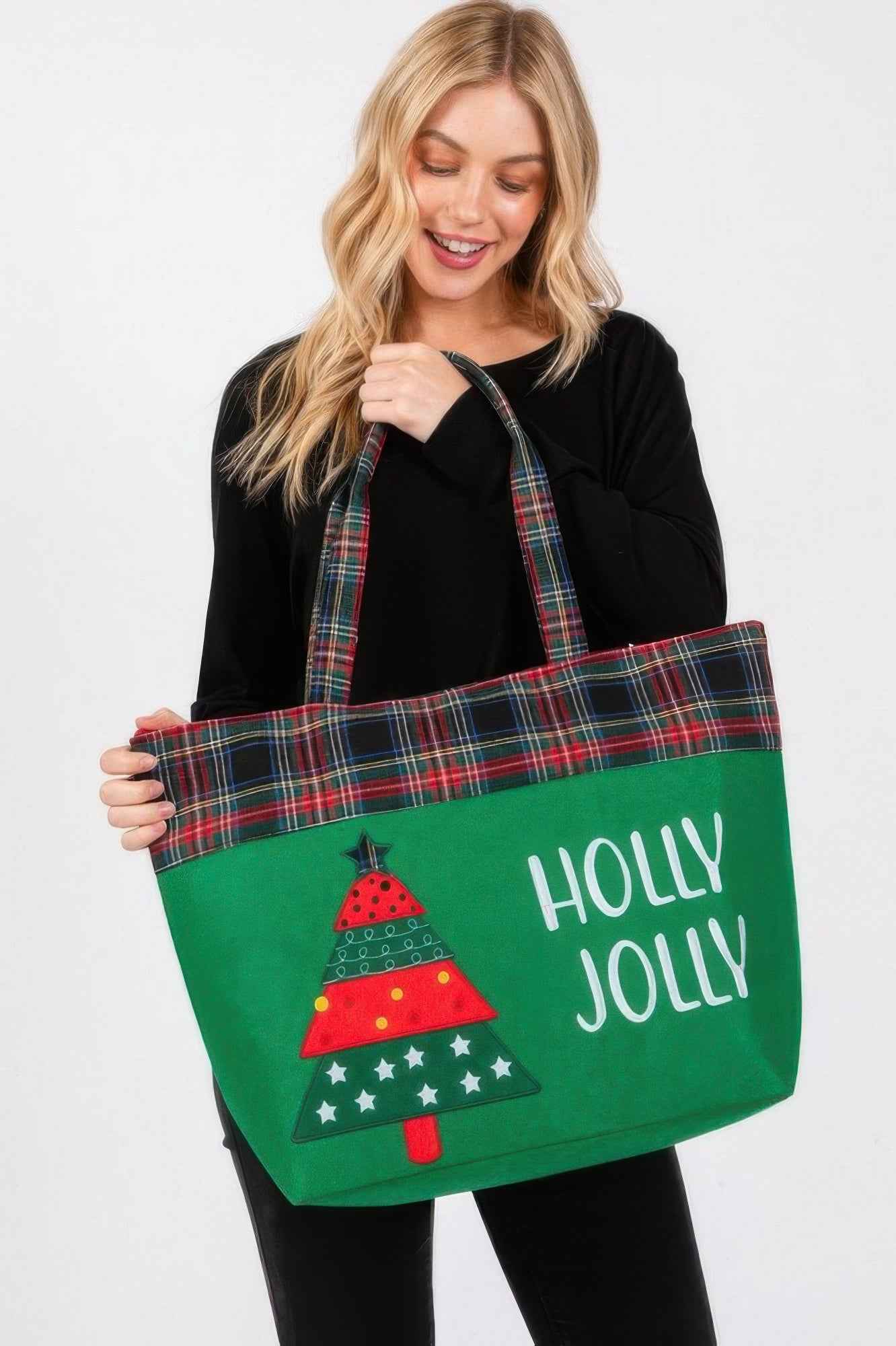 Holly Jolly Letter Christmastree Christmas Totebag